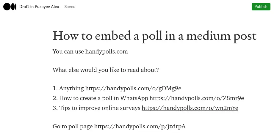 Embedded poll in a medium publication