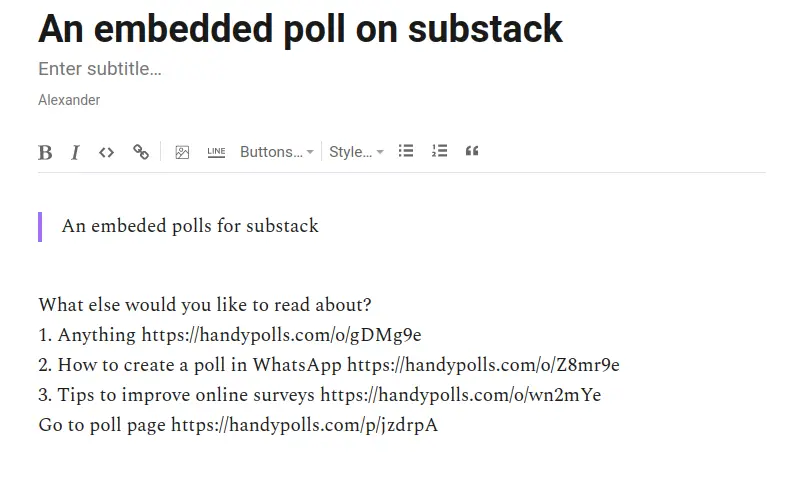 Embedded poll in a substack newsletter